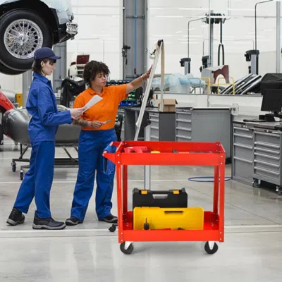 Hivvago 2-tier Utility Cart With Handle And Heavy-duty Metal Frame-red