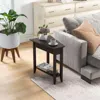 Hivvago 2-tier Wedge Narrow End Table With Storage Shelf And Solid Wood Legs-espresso