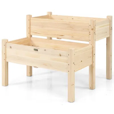 Hivvago 2 Tier Wooden Raised Garden Bed With Legs Drain Holes-gray In Neutral