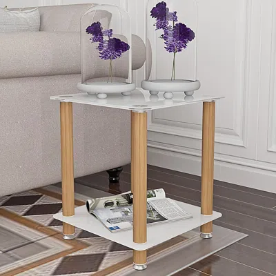Hivvago 2 Tiers Space Saving End Table Modern Design Night Stand With Storage Shelve- - White In Gold