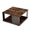 Hivvago 2 Tiers Square Coffee Table With Storage And Non-slip Foot Pads-rustic Brown