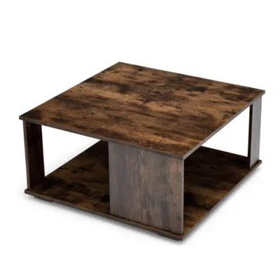 Hivvago 2 Tiers Square Coffee Table With Storage And Non-slip Foot Pads-rustic Brown