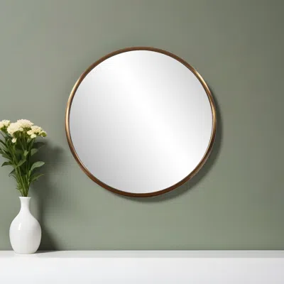 Hivvago 20" Antiqued Brass Round Metal Framed Accent Mirror In Gold