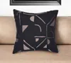 Hivvago 20" Beige And Black Geometric Cotton Blend Throw Pillow With Embroidery In Black