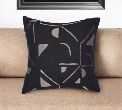 Hivvago 20" Beige And Black Geometric Cotton Blend Throw Pillow With Embroidery