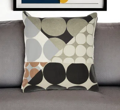 Hivvago 20" Beige And Black Geometric Cotton Throw Pillow With Embroidery In Multi