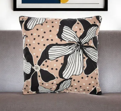 Hivvago 20" Beige And Black Tropical Throw Pillow With Embroidery In Multi