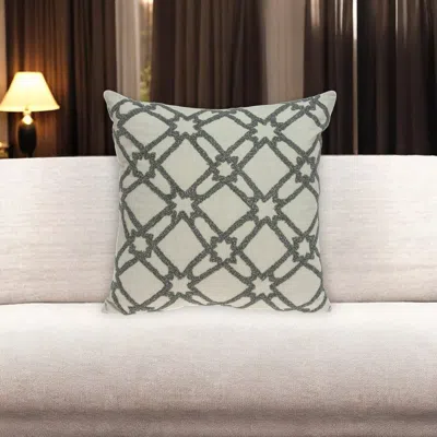 Hivvago 20" Beige And Gray Diamond Cotton Throw Pillow With Embroidery In Green