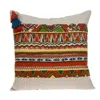 Hivvago 20" Beige And Orange Striped Cotton Blend Throw Pillow With Embroidery In Multi