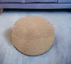 Hivvago 20" Beige Wool Round Ribbed Pouf Ottoman In Brown