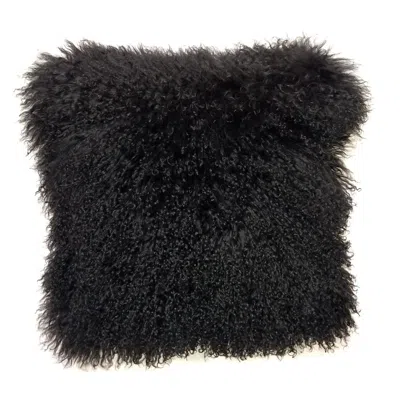 Hivvago 20" Black Genuine Tibetan Lamb Fur Pillow With Microsuede Backing