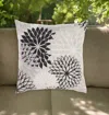 Hivvago 20" Black Gray And White Handmade Floral Indoor Outdoor Throw Pillow In White