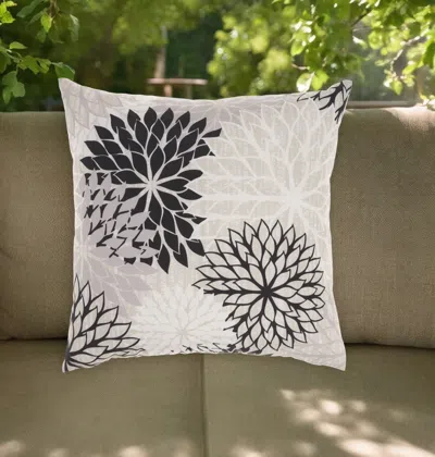 Hivvago 20" Black Gray And White Handmade Floral Indoor Outdoor Throw Pillow