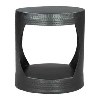 Hivvago 20" Black Iron Round Floor Shelf End Table