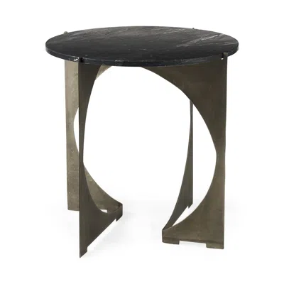 Hivvago 20" Black Marble Round End Table