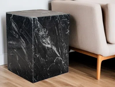 Hivvago 20" Black Marble Square Block End Table