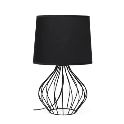 Hivvago 20" Black Metal Geometric Table Lamp With Black Drum Shade