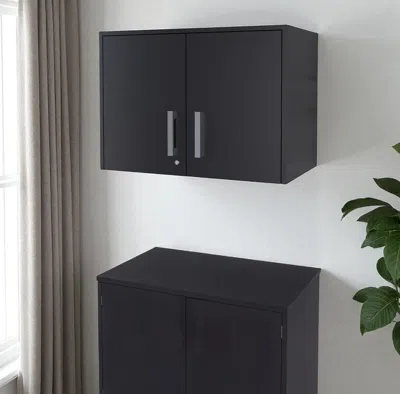 Hivvago 20" Black Wood Wall Mounted Storage Cabinet With Two Doors