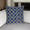 Hivvago 20" Blue And Brown Quatrefoil Wool Throw Pillow With Embroidery In Blue
