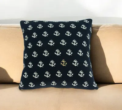 Hivvago 20" Blue And Off White Reversible Nautical Anchor Cotton Throw Pillow