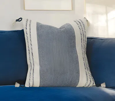 Hivvago 20" Blue And White Color Block Cotton Throw Pillow With Tassels