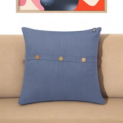 Hivvago 20" Blue Cotton Throw Pillow With Buttons