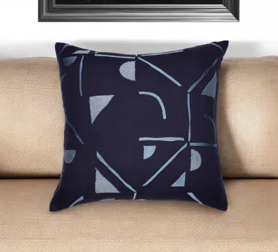 Hivvago 20" Blue Geometric Cotton Blend Throw Pillow With Embroidery