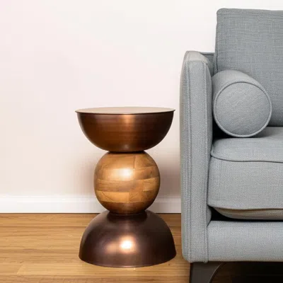 Hivvago 20" Bronze And Brown Iron And Solid Wood Round Pedestal End Table