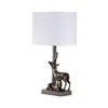 Hivvago 20" Bronze Mom And Baby Deer Table Lamp With White Drum Shade In Multi