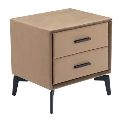 Hivvago 20" Brown And Black Velvet Wood And Steel End Table With Two Drawers