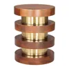 Hivvago 20" Brown And Gold Solid Wood And Iron Round Pedestal End Table In Metallic