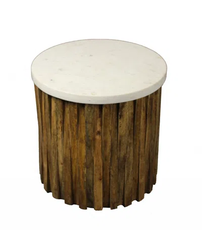 Hivvago 20" Brown And Ivory Marble And Solid Wood Round End Table