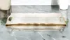 Hivvago 20" Clear And Gold Seeded Glass Serving Tray With Handles In White