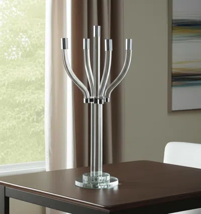 Hivvago 20" Clear And Silver Crystal Tabletop Contempo Candelabra Candle Holder