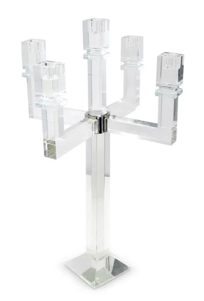 Hivvago 20" Clear Faceted Crystal Tabletop Candelabra Candle Holder In Transparent