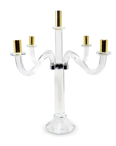 Hivvago 20" Clear Silver And Gold Crystal Tabletop Candelabra Candle Holder In Transparent