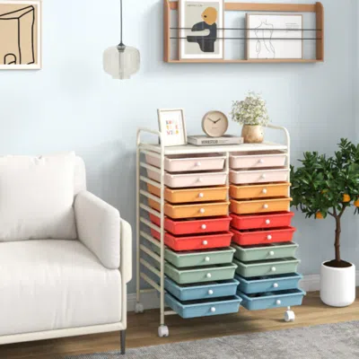 Hivvago 20 Drawers Rolling Storage Cart Studio Organizer-deep Multicolor