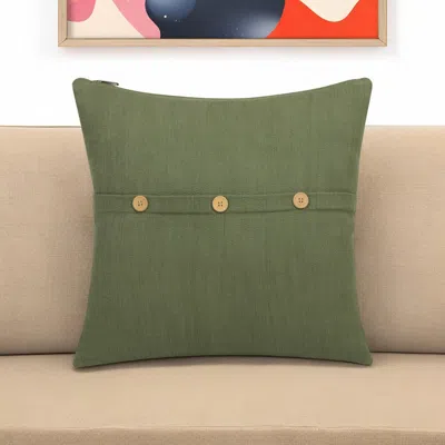 Hivvago 20" Forest Green Cotton Throw Pillow With Buttons