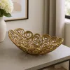 Hivvago 20" Gold Aluminum Abstract Circles Oval Decorative Bowl In Gold