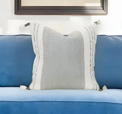 Hivvago 20" Gray And White Color Block Cotton Throw Pillow With Tassels