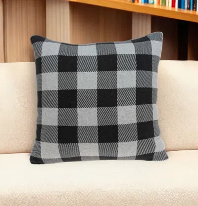 Hivvago 20" Gray Plaid Cotton Throw Pillow In Black