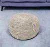 Hivvago 20" Gray Wool Round Ribbed Pouf Ottoman In White