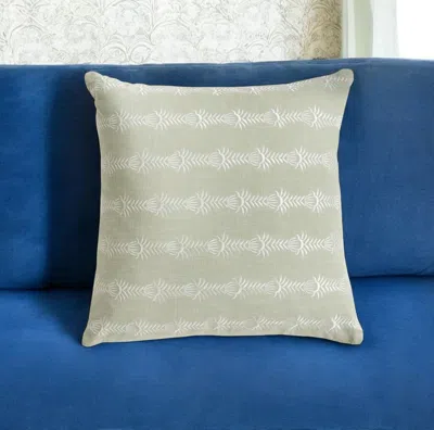 Hivvago 20" Green And White Cotton Throw Pillow With Embroidery