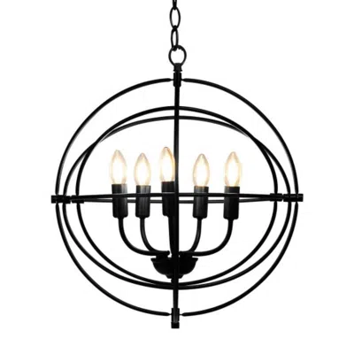 Hivvago 20 Inch 5 Lights Metal Chandelier With Pivoting Interlocking Rings In Black