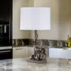 Hivvago 20" Bronze Mom And Baby Deer Table Lamp With White Drum Shade In Brown