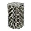 Hivvago 20 Inch Capiz Accent Stool Table, Cylindrical Geometric, Silver, Black In Black
