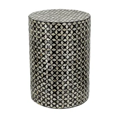 Hivvago 20 Inch Capiz Accent Stool Table, Cylindrical Geometric, Silver, Black