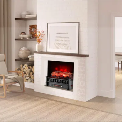 Hivvago 20 Inch Electric Fireplace Heater With Realistic Birchwood Ember Bed-black In White