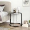 Hivvago 20 Inch Glass End Table With Metal Frame And Faux Marble Glass Top-black And White