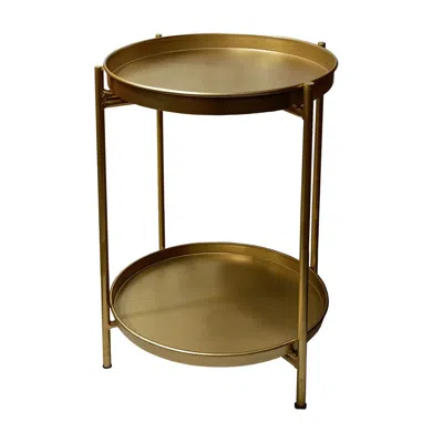 Hivvago 20 Inch High Round Side End Table With 2 Tier Iron Frame, Matte Gold